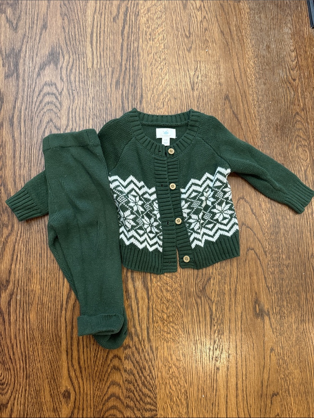 cloud island Forest Green and White Knit Cardigan & Pants Set